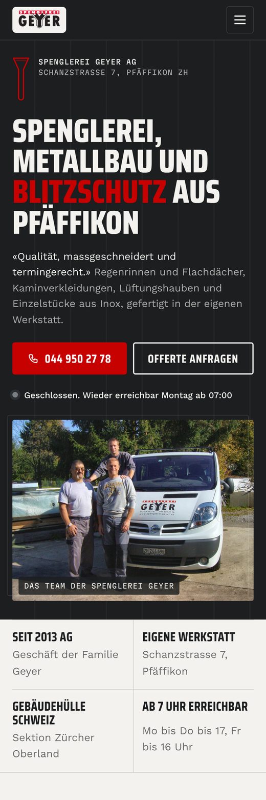 Spenglerei Geyer AG, Handy-Ansicht