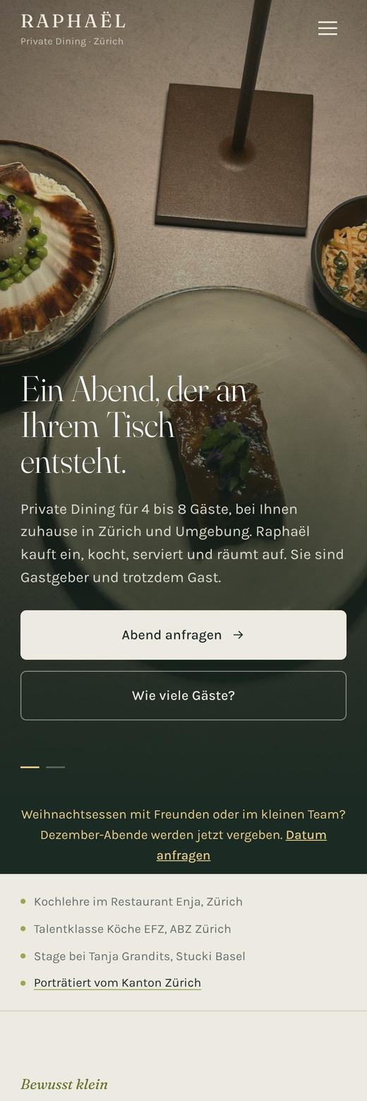 RAPHAËL Private Dining, Handy-Ansicht
