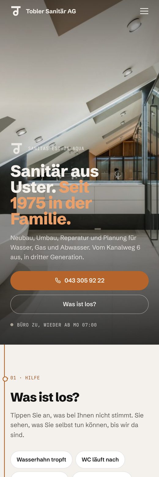 Tobler Sanitär AG, Handy-Ansicht