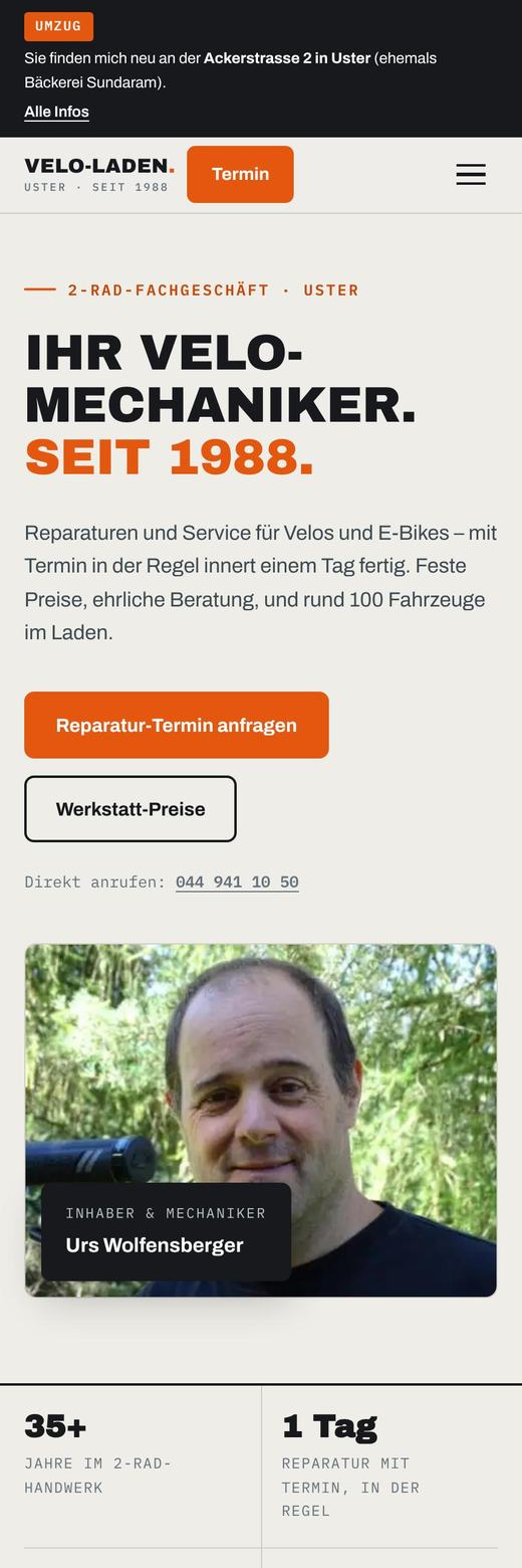Velo-Laden Uster, Handy-Ansicht